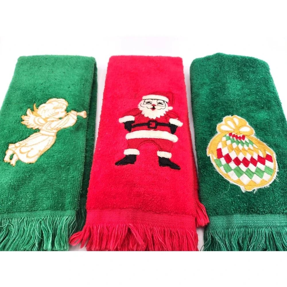 Christmas Guest Finger Towels Vintage Fieldcrest Martex Cannon Lot of 3